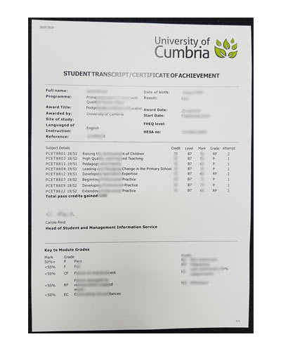 how to buy University of Cumbria fake Transcript certificate