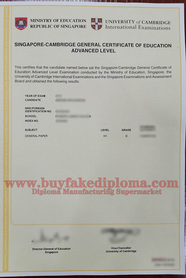 Singapore Cambridge GCE O Level Fake Certificate Sample Buy Fake 