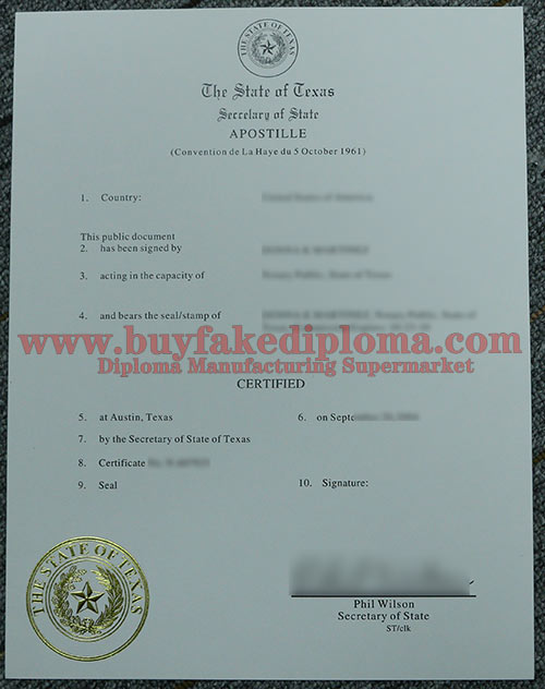 The State of Texas Apostille fake certificate