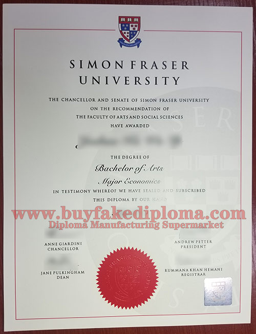 Simon Fraser University (SFU) diploma Certificate