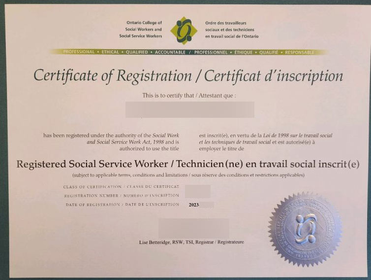 2023 Ontario College of Social Workers Certificate
