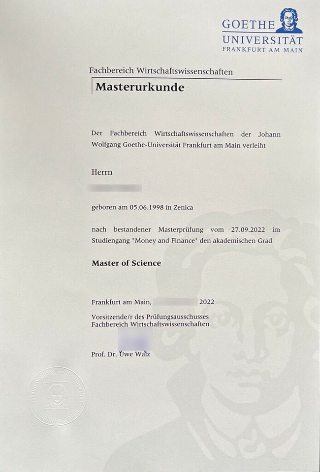 2022 Master of Science degree from the University of Frankfurt