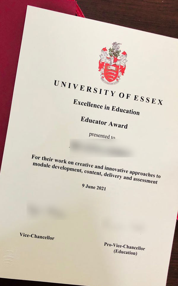 2021 University of Essex Certificate