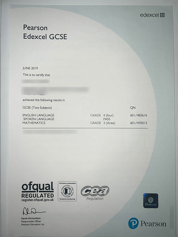 2019 Pearson Edexcel GCSE Certificate