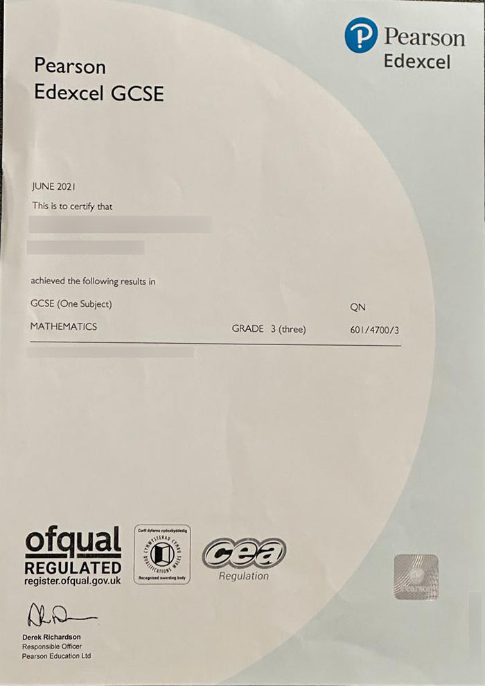 2021 Pearson Edexcel GCSE Certificate