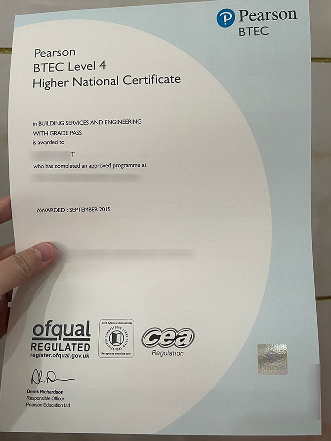 2015 Pearson BTEC Level 4 Certificate