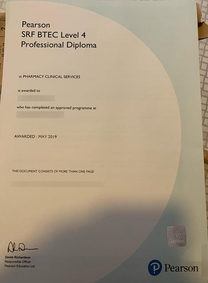 2019 Pearson BTEC Level 4 Certificate