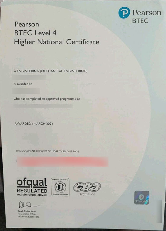 2022 Pearson BTEC Level 4 Certificate