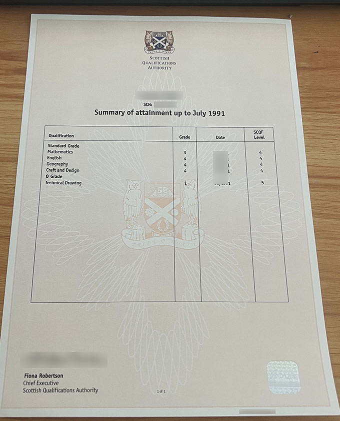 SQA 1991 transcripts score sample