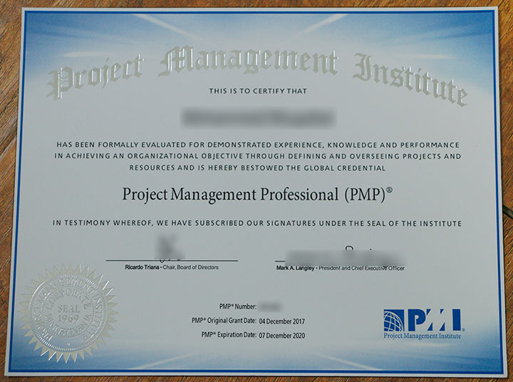 2017-2020 PMP certificate sample