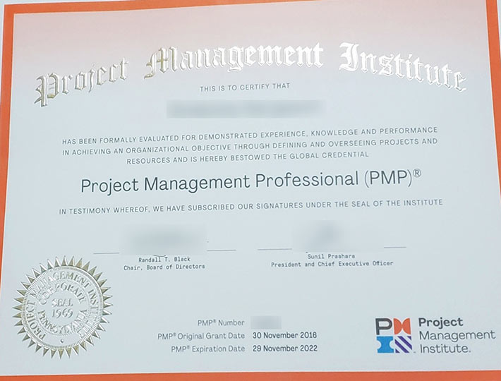 2018-2022 PMP certificate sample