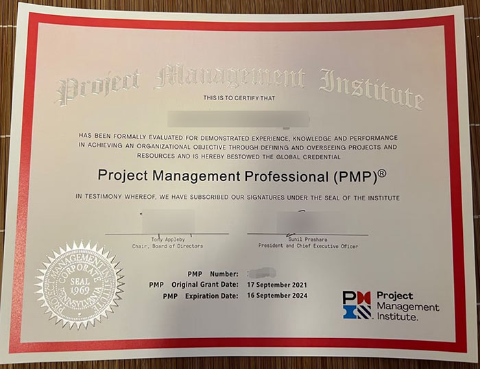 2021-2024 PMP certificate sample