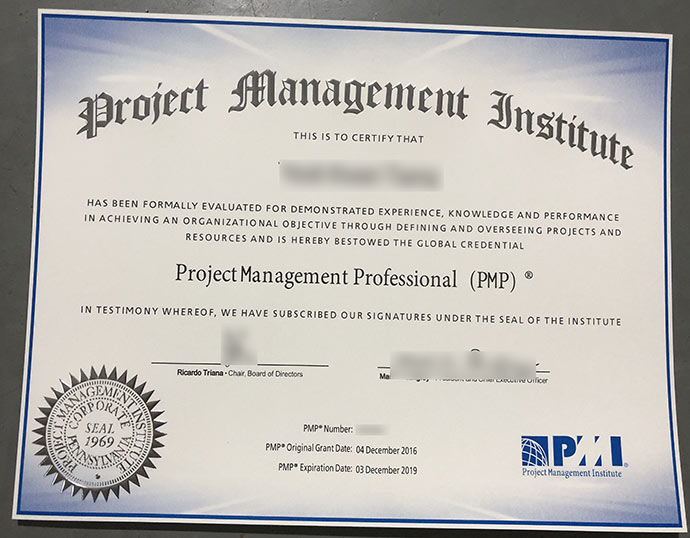 2016-2019 PMP certificate sample