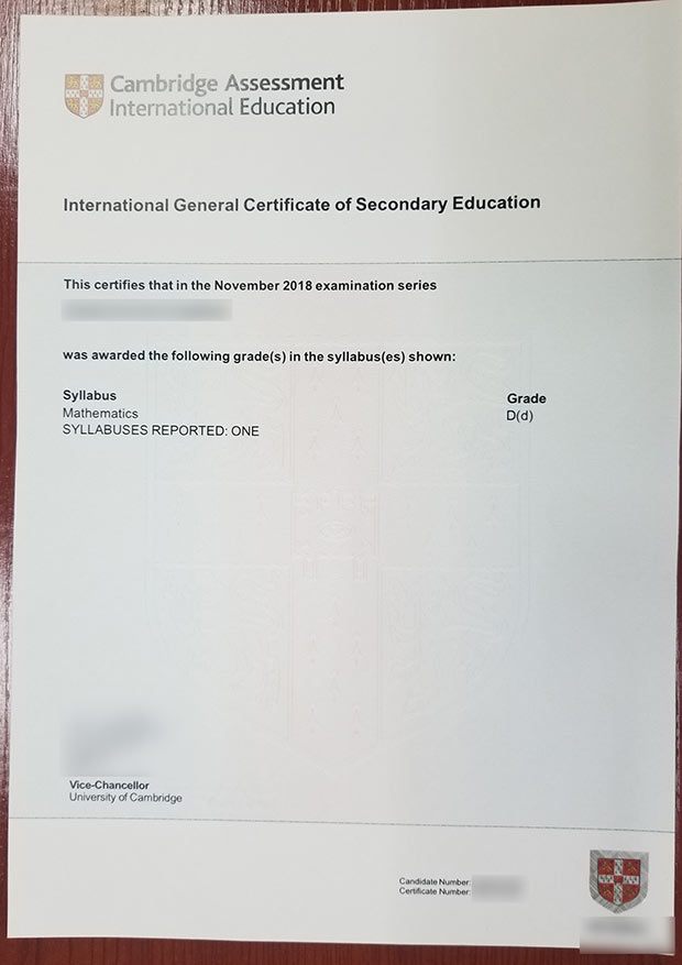 Sample 2018 IGCSE certificate format