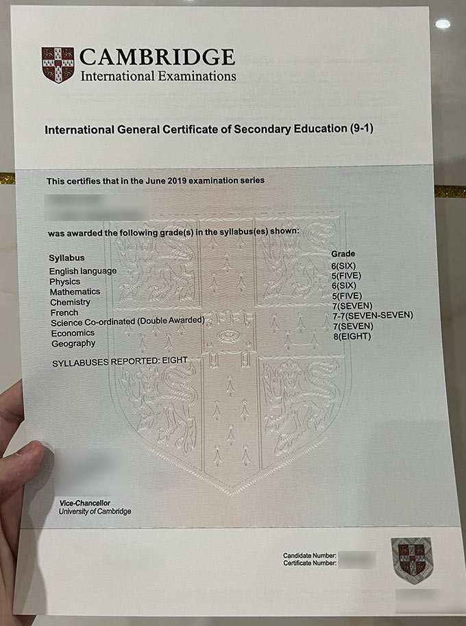 Sample 2019 IGCSE certificate format