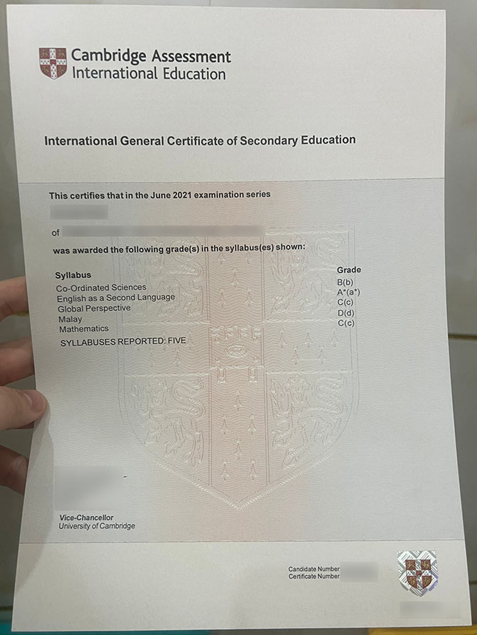 Sample 2021 IGCSE certificate format