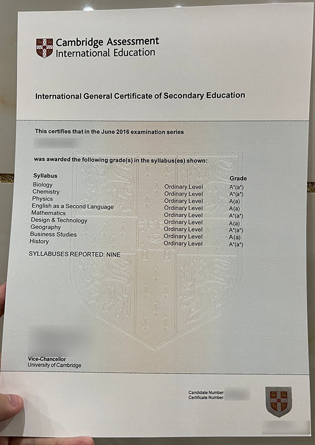 Sample 2016 IGCSE certificate format