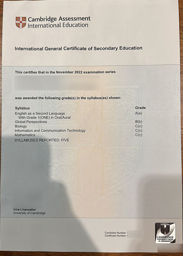 Sample 2022 IGCSE certificate format