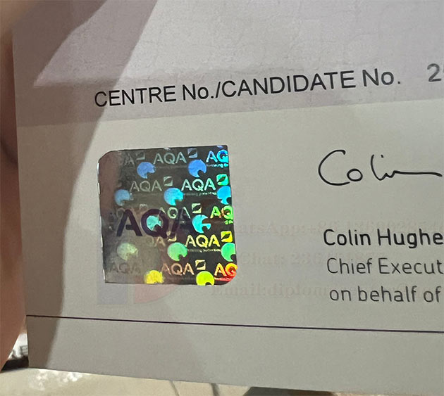 AQA GCE certificate hologram