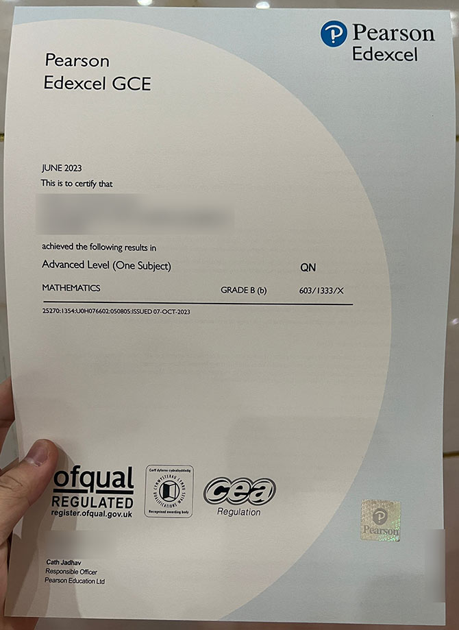 Sample Pearson Edexcel GCE Certificate 2023