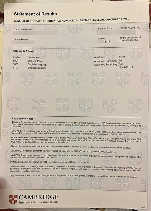 2015 GCE A-level Certificates