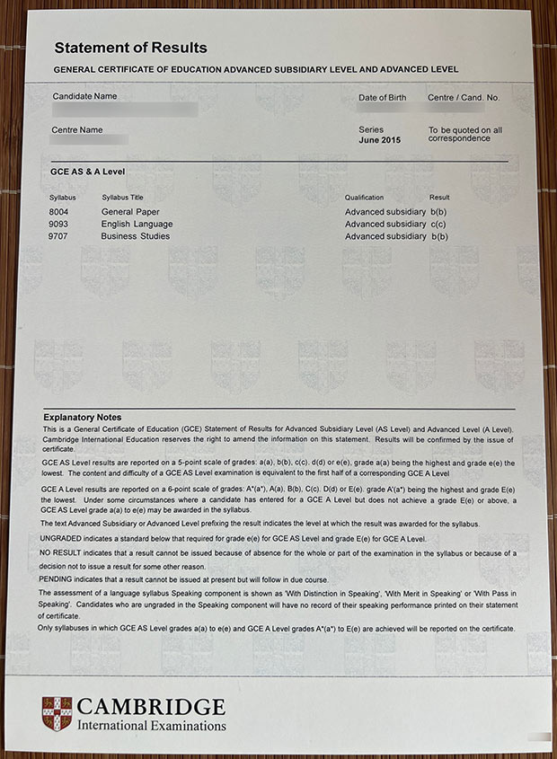 2015 GCE A-level Certificate