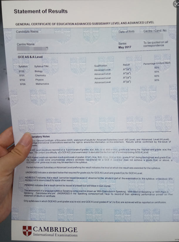 2017 GCE A-level Certificate