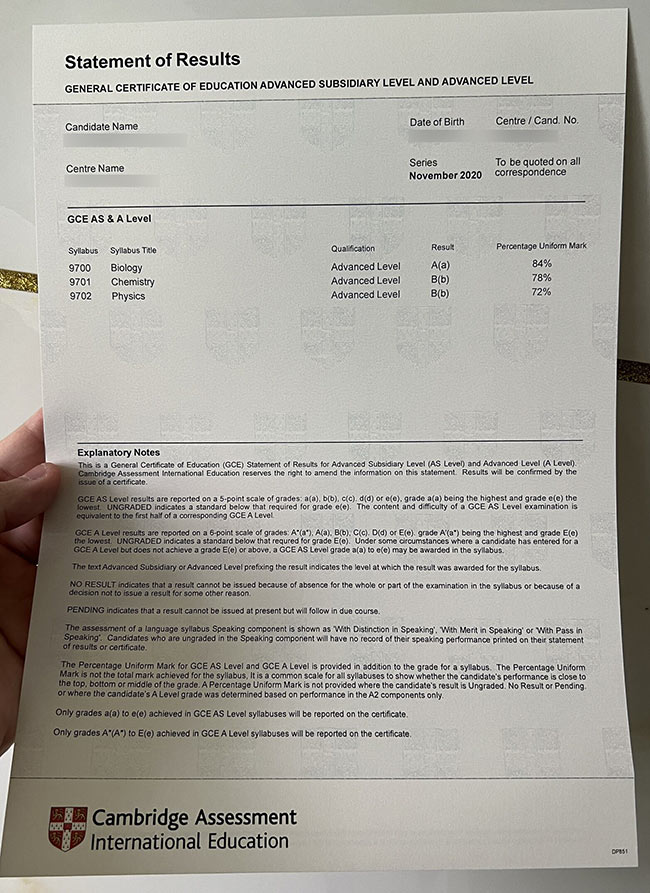 2020 GCE A-level Certificate