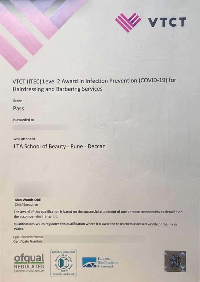 VTCT Level 2 Certificate 2020 version Beauty barber service