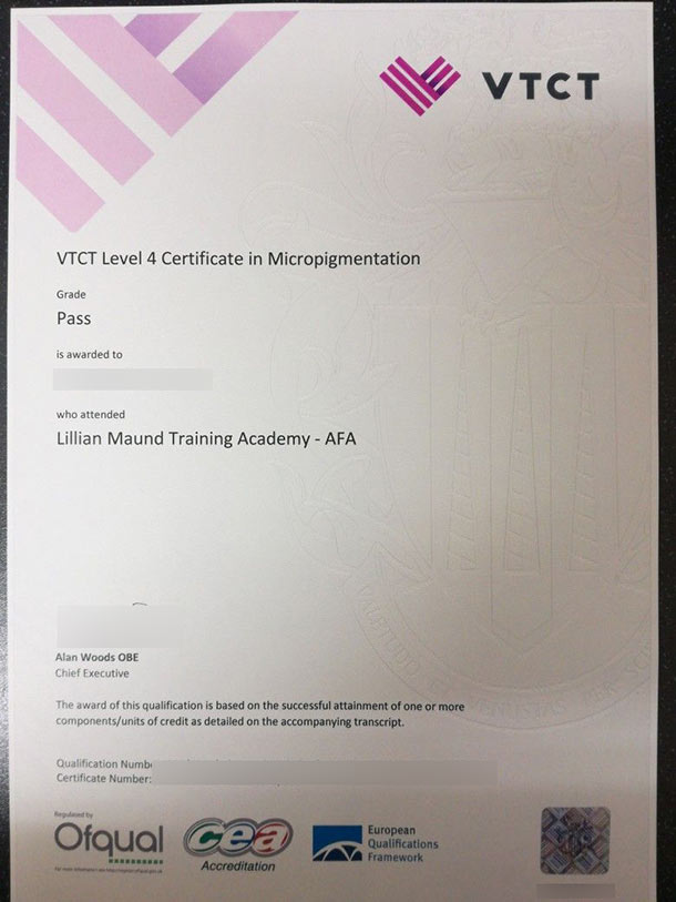 VTCT Level 4 Certificate 2018 version Micropigmentation