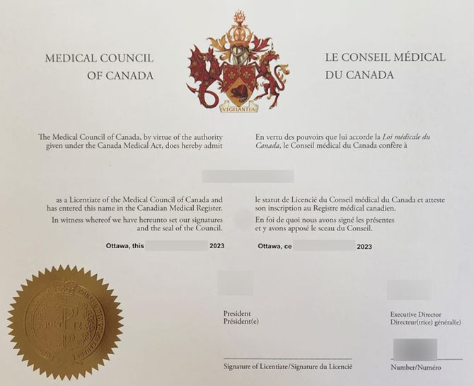 2023 Medical Board of Canada Certificate