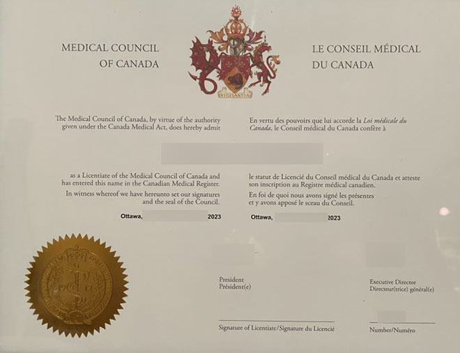 2023 Medical Board of Canada Certificates