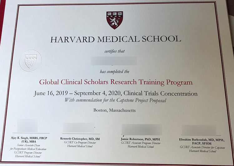 Harvard Medical School 2020 Global Clinical Trials Scholar Research Training Program Certificate