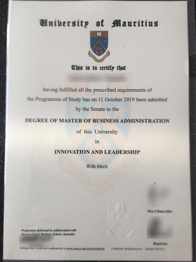 2019 Master of Business Administration in Mauritius