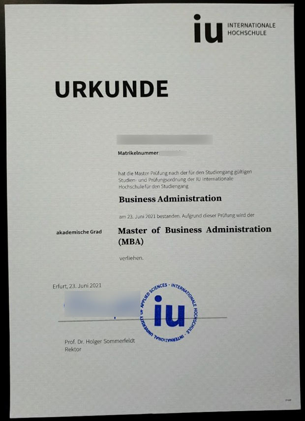 2021 Master of Business Administration,IU Internationale Hochschule