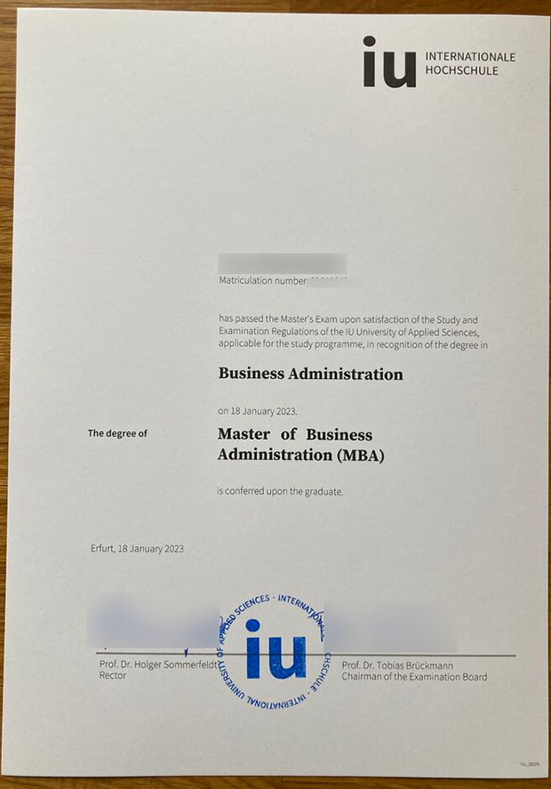 2023 Master of Business Administration,International University of Applied Sciences