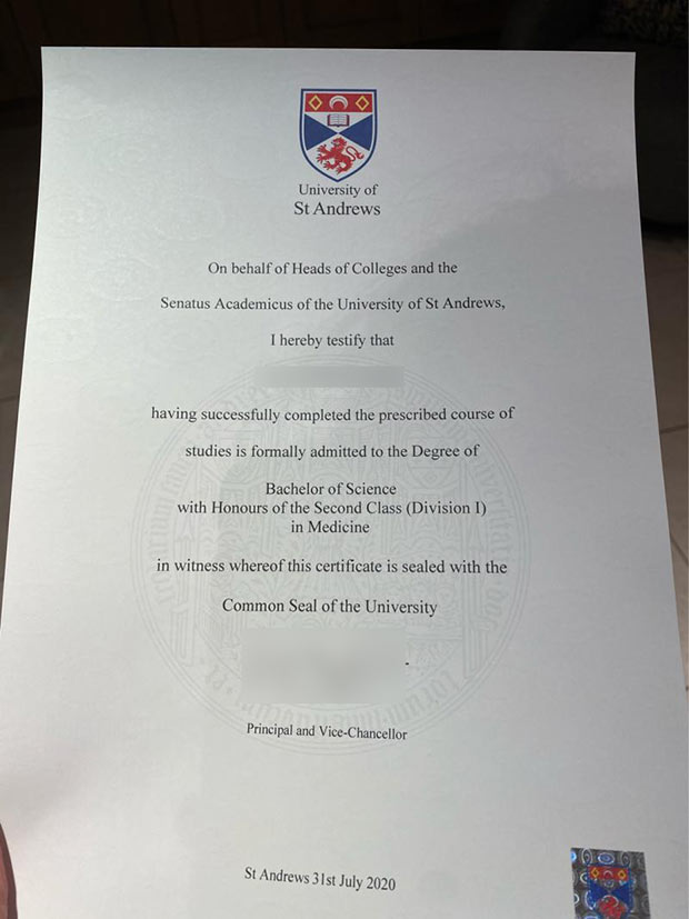 2020 Bachelor of Science,Second Class,Medical Honours,University of St Andrews