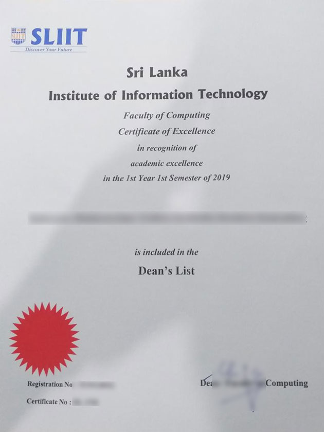 SLIIT Diploma certificate 2019