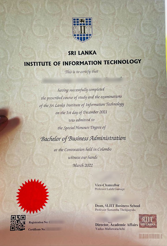 Bachelor of Business Administration,SLIIT,2022