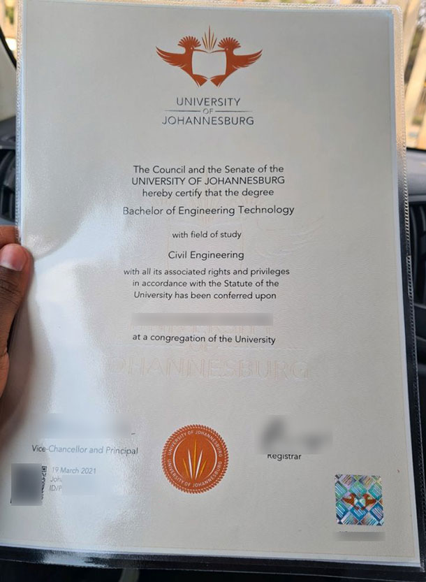 2021 Certificate in Civil Engineering,University of Johannesburg