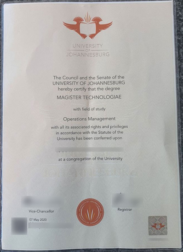 2020 Certificate in Operations Management,University of Johannesburg