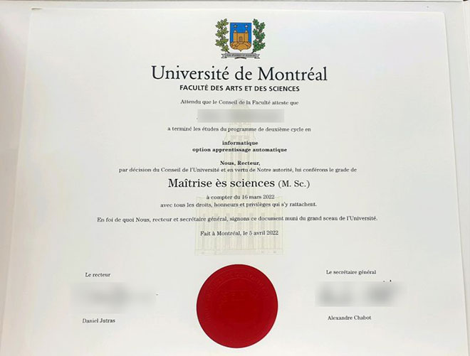 2022 Universite de Montreal Master of Science degree