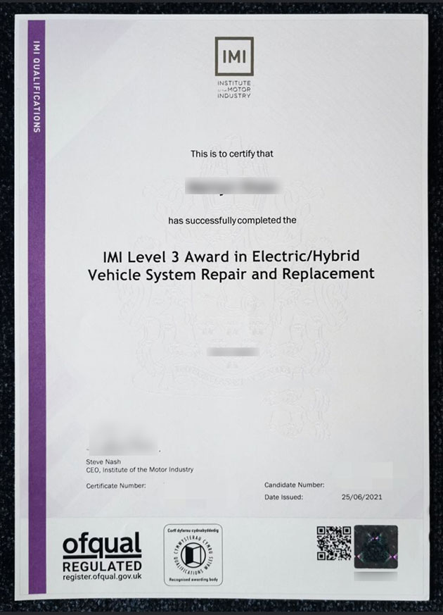 IMI Level 3 Diploma in Hybrid Vehicles