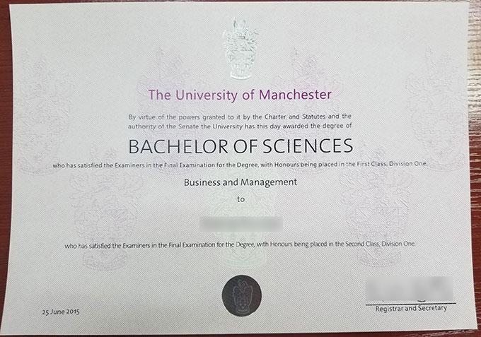 University of Manchester 2015 edition Bachelor of Science degree