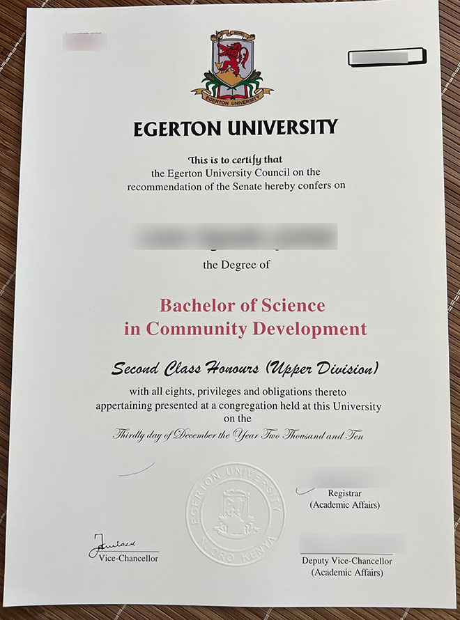 Bachelor of Science from Egerton University,2021 edition