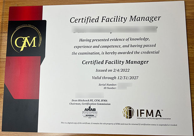 CFM Certified Facility Manager,2022-2027