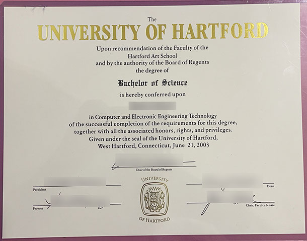 Bachelor of Science degree,University of Hartford,2003