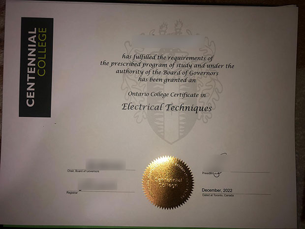 2022 Centennial College Electrical Technology Certificate