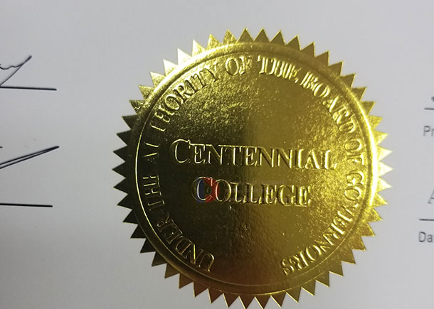 2022 Centennial College Diploma Certificate