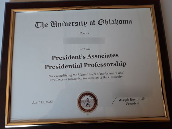 University of Oklahoma certificate,2023